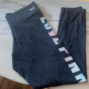 victoria’s secret pink yogal pants bling size large charcoal grey